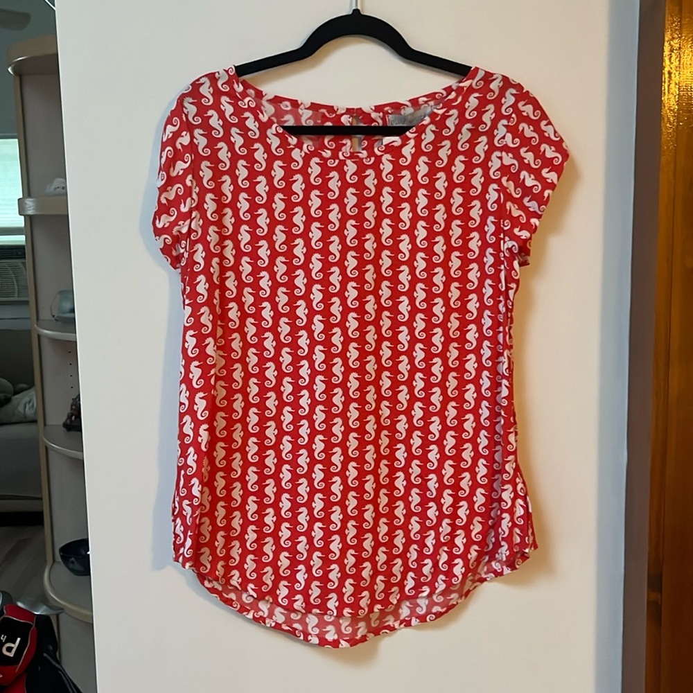 Blue Water Women’s Coral/White MELISSA Seahorse Boho Top,Small,NWT